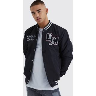 Mens Black Nylon Varsity Jacket With Badges