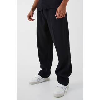 Mens Black Elasticated Waist Relaxed Fit Pleated Trouser