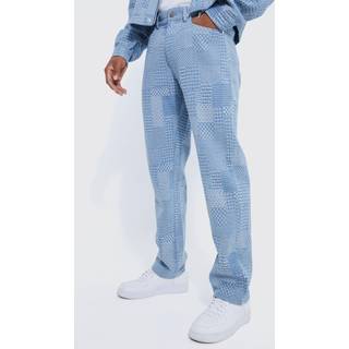 Mens Light Blue Relaxed Rigid Fabric Interest Jeans