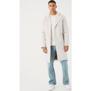 Mens Ecru Single Breasted Melton Overcoat With Pu