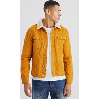 Mens Tan Regular Fit Cord Jacket With Borg Collar