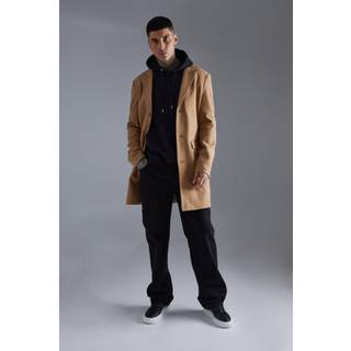 Mens Tall Single Breasted Wool Look Overcoat in Camel