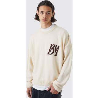 Mens Ecru Boxy Bm Brushed Knitted Jumper