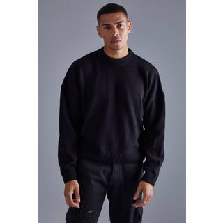 Mens Black Boxy Brushed Extended Neck Knitted Jumper