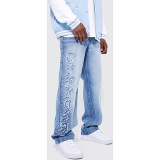 Mens Light Blue Baggy Fit Applique Jeans