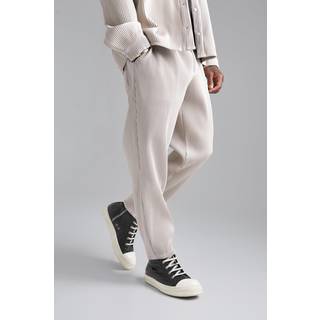 Mens Ecru Elasticated Waist Tapered Fit Pleated PU Trouser