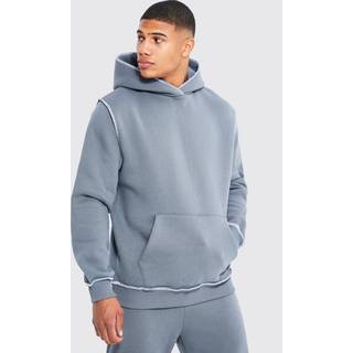Mens Charcoal Regular Fit Contrast Stitch Detail Hoodie