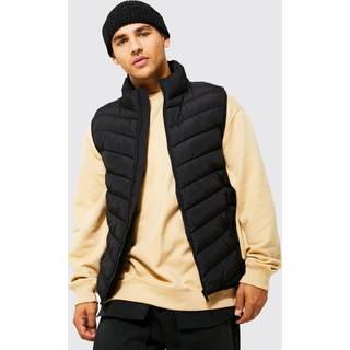 Mens Black Quilted Funnel Neck Gilet