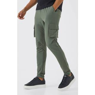 Mens Khaki Elasticated Waist Technical Stretch Skinny Cargo Trouser