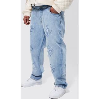 Mens Ice Blue Plus Straight Leg Dove Applique Jeans
