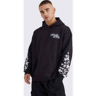 Mens Black Oversized Star Graffiti Print Hoodie