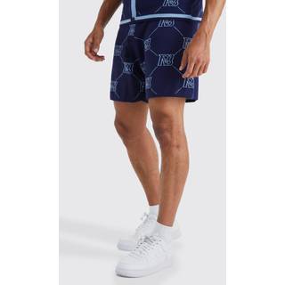Mens Navy Monogram Knitted Relaxed Shorts