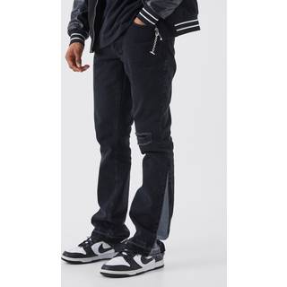 Mens Washed Black Slim Rigid Flare Contrast Gusset Rip Jeans