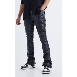 Mens Black Tall Fixed Skinny Stacked Applique Pu Trouser