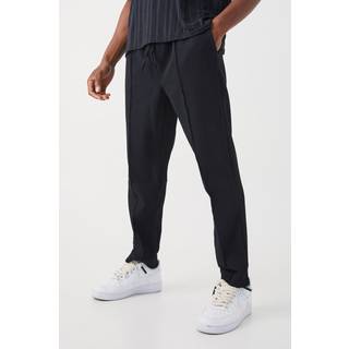 Mens Black Pleated Slim Elasticated Waistband Trouser