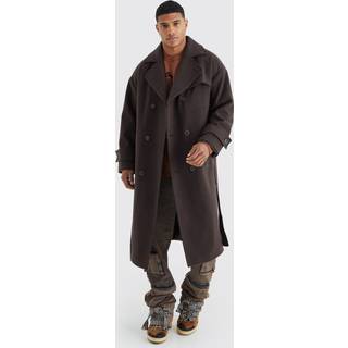 Mens Double Breasted Trench Overcoat in Chocolate