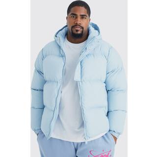 Mens Light Blue Plus Boxy Hooded Puffer With Half Placket