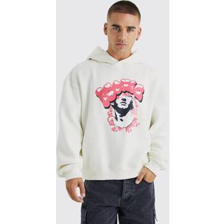 Mens Ecru Oversized Boxy Homme Print Hoodie