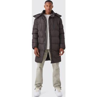 Mens Chocolate Mid Length Puffer Parka With Hood
