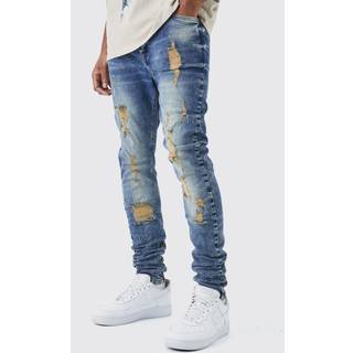 Mens Antique Blue Tall Skinny Stretch Ripped Jeans