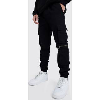 Mens Black Elasticated Waist Multi Pocket Zip Cargo Trouser