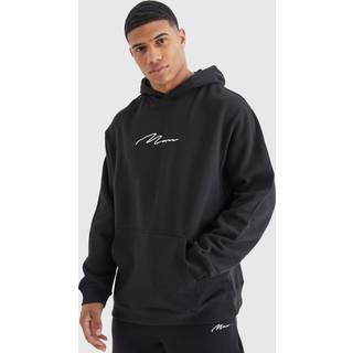 Mens Black Oversized Man Signature Over The Head Hoodie