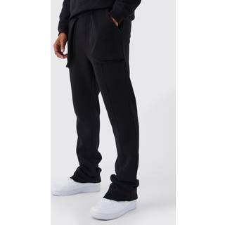 Mens Black Slim Fit Flared Stacked 3d Pocket Jogger