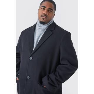 Mens Plus Single Breasted Wool Look Overcoat in Black