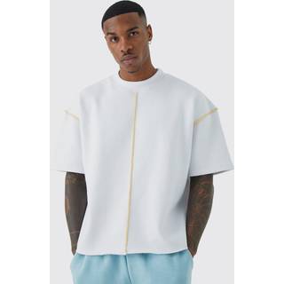 Mens White Oversized Extended Neck Contrast Short Sleeve Sweatshirt