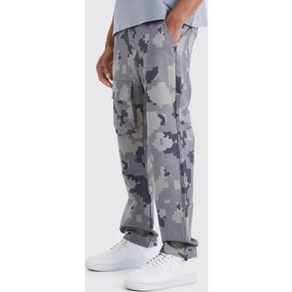 Mens Charcoal Straight Leg Pixel Camo Cargo Pocket Trouser