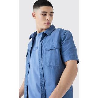 Mens Slate Blue Washed Short Sleeve Twill Shirt