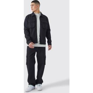 Mens Black Regular Fit Twill Cargo Overshirt & Trouser