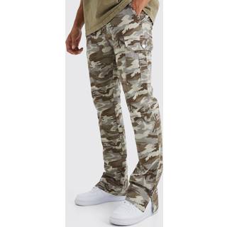 Mens Chocolate Slim Stacked Ripstop Split Hem Cargo Camo Trouser