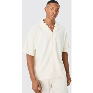 Mens Ecru Short Sleeve Oversized Ribbed Shirt
