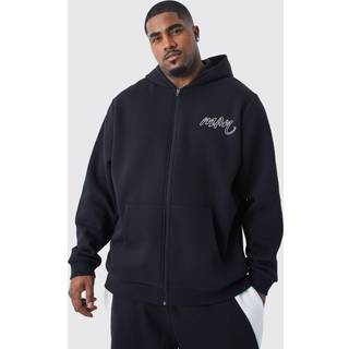Mens Black Plus Man Boxy Zip Through Hoodie