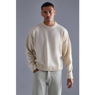 Mens Ecru Boxy Brushed Extended Neck Knitted Jumper