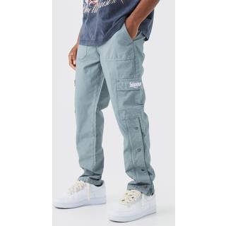 Mens Slate Straight Leg Cargo Popper Hem Ripstop Branded Trouser
