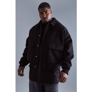 Mens Plus Boxy Wool Look Harrington Jacket in Black