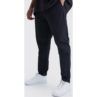 Mens Black Plus Elastic Lightweight Stretch Skinny Pintuck Trouser