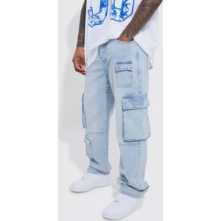 Mens Ice Blue Relaxed Fit Cargo Jeans