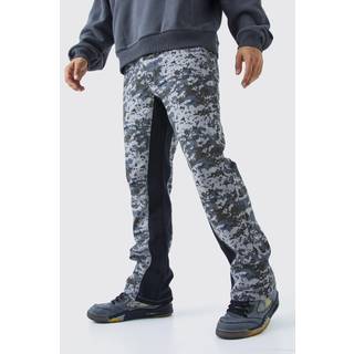 Mens Charcoal Straight leg Flare Colour Block Camo Trouser