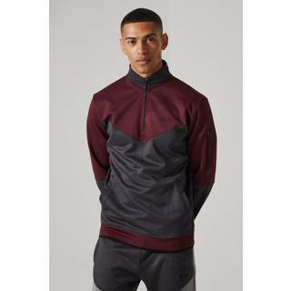 Mens Berry Active Colour Block Funnel Neck Regular Fit 1/4 Zip