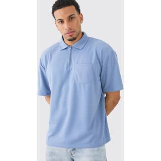 Mens Dusty Blue Oversized Pocket Interlock Polo