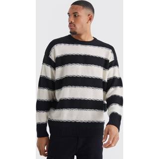 Mens Black Tall Oversized 2 Tone Stripe Knit Jumper