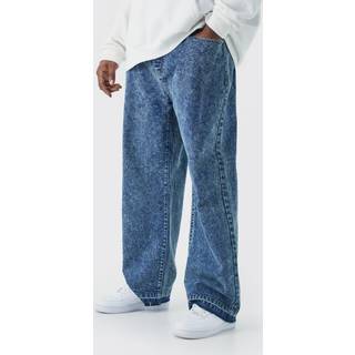 Mens Mid Blue Plus Relaxed Fit Acid Wash Jeans