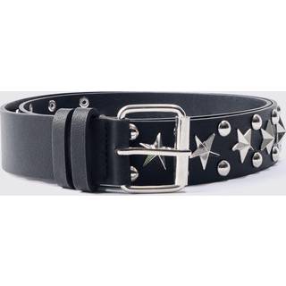 Mens Black Star Studded Silver Buckle Belt