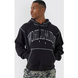 Mens Black Oversized Worldwide Contrast Stitch Hoodie