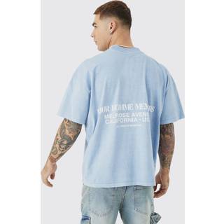 Mens Blue Boxy Overdyed Heavyweight Graphic T-shirt