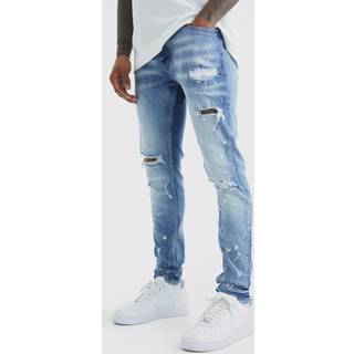 Mens Ice Blue Skinny Stretch Bleached Ripped Knee Jeans