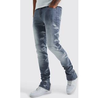 Mens Mid Grey Tall Skinny Stretch Stacked Zip Hem Jeans